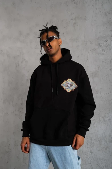 Erkek Kilim Desen Kapüşonlu - Siyah - Resim 4