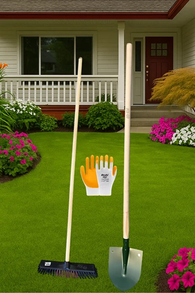 Bahçe Küreği ve Çalı Plastik Fırça 150 cm Sapları Bahçe Eldiveni - 1