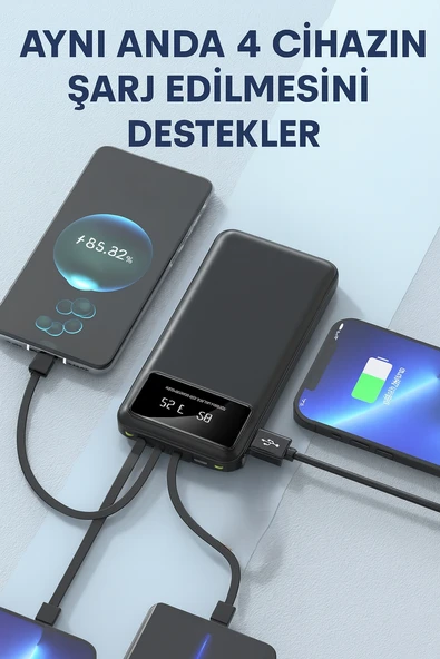 Seyahat Dostu Powerbank Dijital Göstergeli 4 Cihazı Aynı Anda Şarj Eden  Powerbank 20000mah - Resim 3