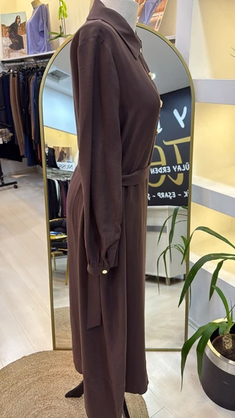 Nuss kemer Detayli Elbise - Kahve 2007 - Resim 3