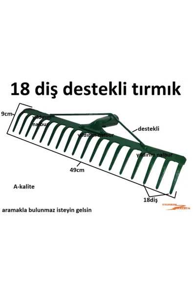 Tırmık Destekli Kaliteli 18 Diş Bahçe Tırmığı Toprak Büyük Boy Tırmık Sağlam - 2