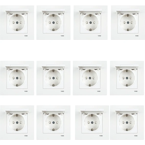 Viko Karre Beyaz12'li Kapaklı Topraklı Priz ve Çerçevesi ürün görseli 1