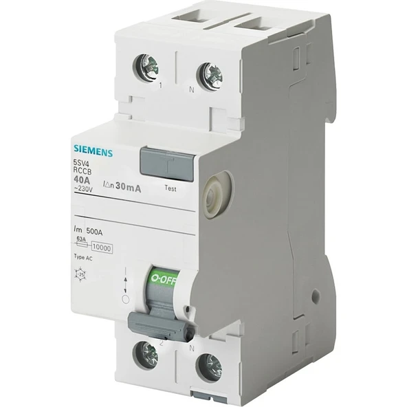 Siemens 5Sv5314-6  40A 30Ma 230V (Faz+Nötr) Monofaze Kaçak Akım Koruma Rölesi ürün görseli 1