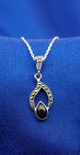 925 Ayar Kadın Oltu Taşı Kadın Kolye sy00078 - Resim 2