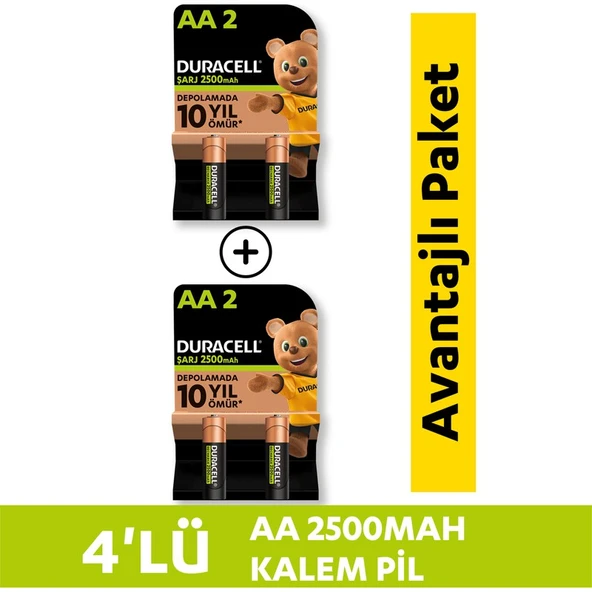 Duracell Şarj Edilebilir AA Kalem Pil 2500 Mah 4'Lü Paket - 1