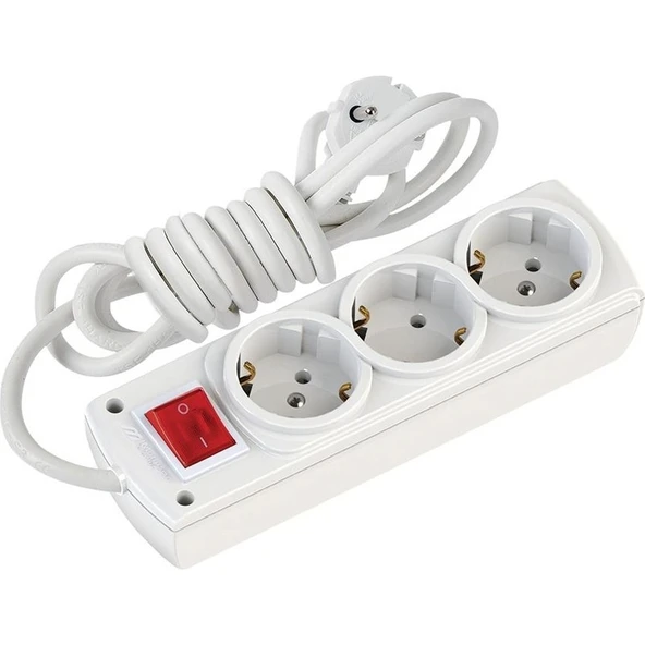 Mutlusan 3lü Grup Priz Klemensli 2mt Kablolu Anahtarlı ürün görseli 1