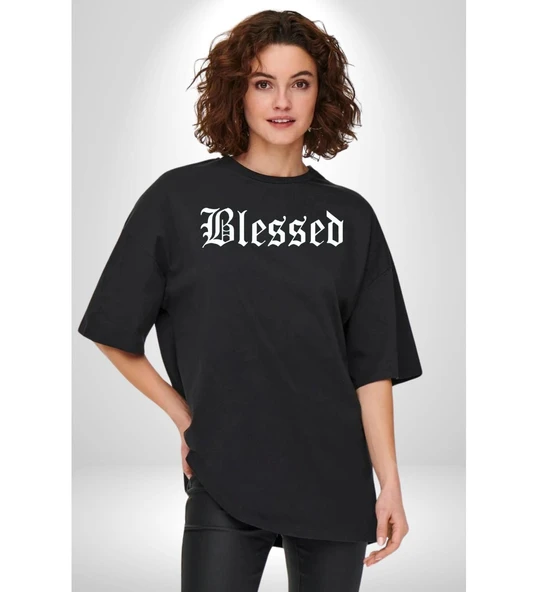 Kutsanmış Sokak Stili Grafik Baskılı Pamuklu Penye Kadın Erkek Siyah Tişört ürün görseli 1