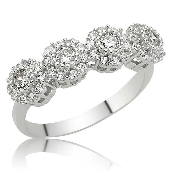 Gümüş Çiçekli 5 Taş Bayan Yüzük ürün görseli 1