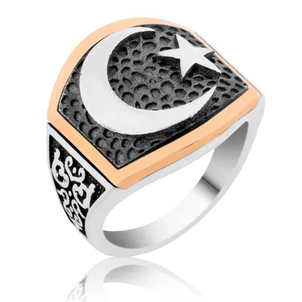 Gümüş Ay Yıldız Erkek Yüzük ürün görseli 1
