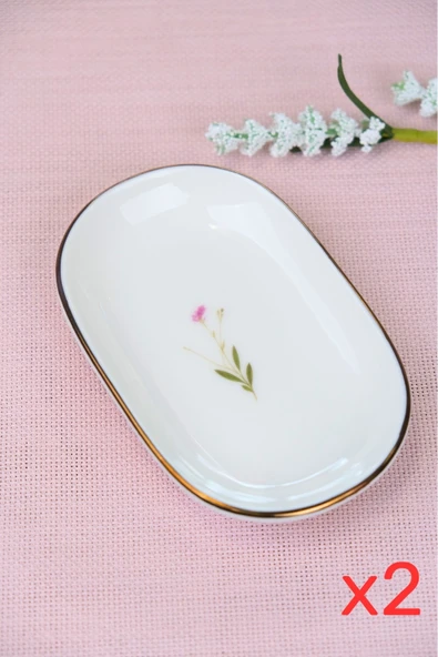 Tabak Evi Porselen Natura Çuha Altın Yaldızlı Oval Kayık Tabak 13,50x8,50x2,50cm 2 Lİ - 2