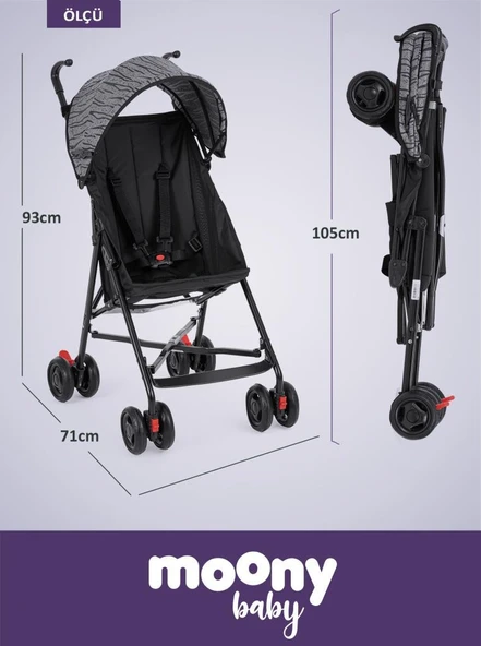Moony Baby MB108 Stork KARELİ BORO Baston Bebek Arabası Puset Gri - 9
