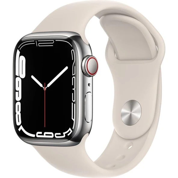 Apple Watch Series 7 GPS + Cellular 41mm Silver Stainless Steel Case with Starlight Sport Band - MKHW3TU/A TEŞHİR - 1