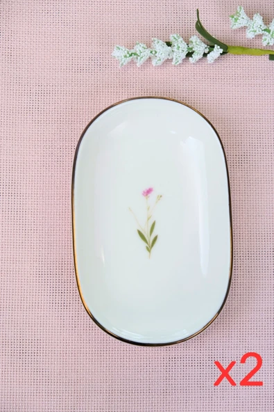 Tabak Evi Porselen Natura Çuha Altın Yaldızlı Oval Kayık Tabak 13,50x8,50x2,50cm 2 Lİ