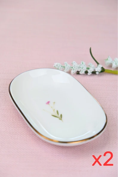 Tabak Evi Porselen Natura Çuha Altın Yaldızlı Oval Kayık Tabak 13,50x8,50x2,50cm 2 Lİ - 3