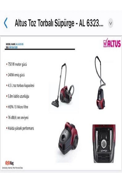 Altus BS 750 W Toz Torbalı Süpürge AL 6323 - 3