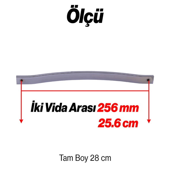 Akasya 256 mm 10lu Set Krom Gümüş Metal Mobilya Kulpu Çizgili Model Paslanmaz Sağlam Kulpları Kulbu - Resim 2