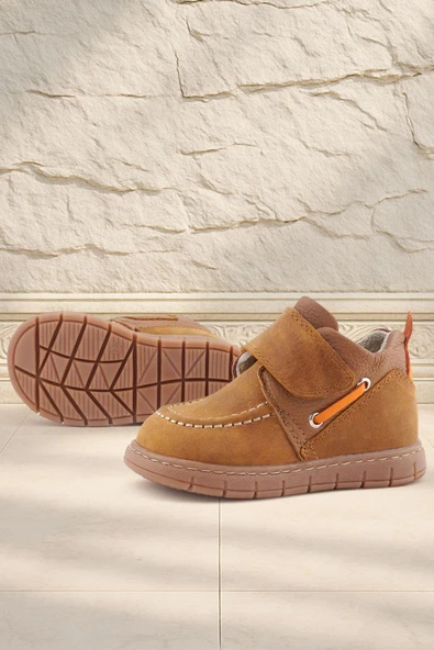 Rakerplus Hakiki Deri Taba Turuncu Cırt Cırtlı Bebek Bot ürün görseli 1