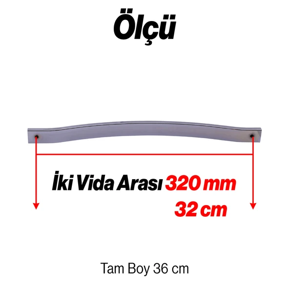Akasya 320 mm Krom Gümüş Çizgili Metal Mobilya Kulpu Paslanmaz Sağlam Kulplar Kulbu Dayanıklı Modern - Resim 2