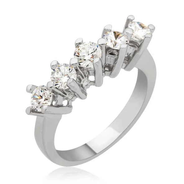 Gümüş Uzun Tırnaklı 5 Taş Bayan Yüzük ürün görseli 1