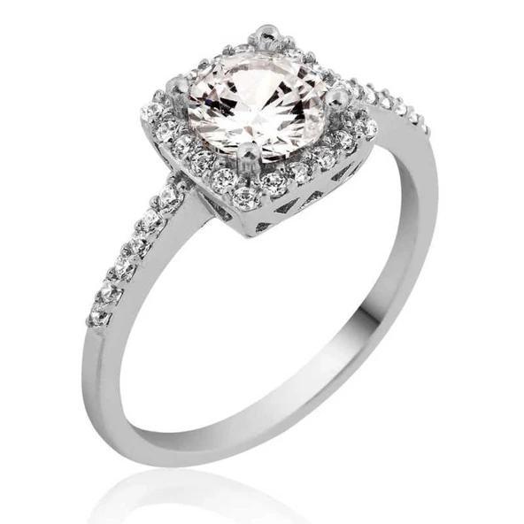 Gümüş Kare Tek Taş Bayan Yüzük ürün görseli 1