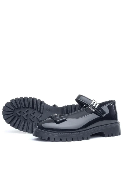 Rakerplus Siyah Rugan Kalın Tabanlı Cırtlı Kız Çocuk Babet Okul Ayakkabı - 7