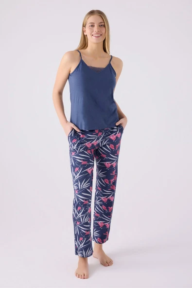 Pierre Cardin Kadın Mor Sabahlıklı Uzun Kol İp Askılı V Yaka 3'lü Pijama Takım - 3