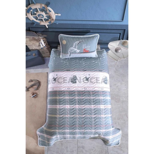 Clasy %100 Pamuk Tek Kişilik Yatak Örtüsü Ocean V1 Mavi ürün görseli