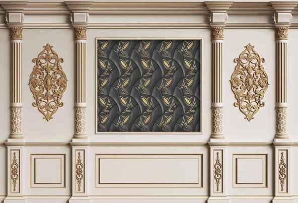 3D Beyaz Sütun Siyah Panel Saray Duvar Kağıdı Baskı - 7