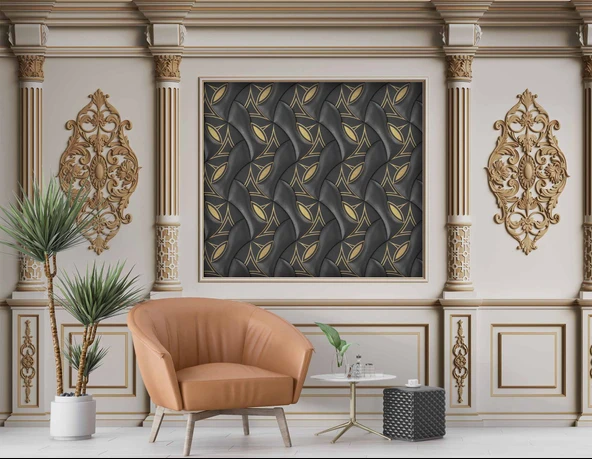 3D Beyaz Sütun Siyah Panel Saray Duvar Kağıdı Baskı - 6