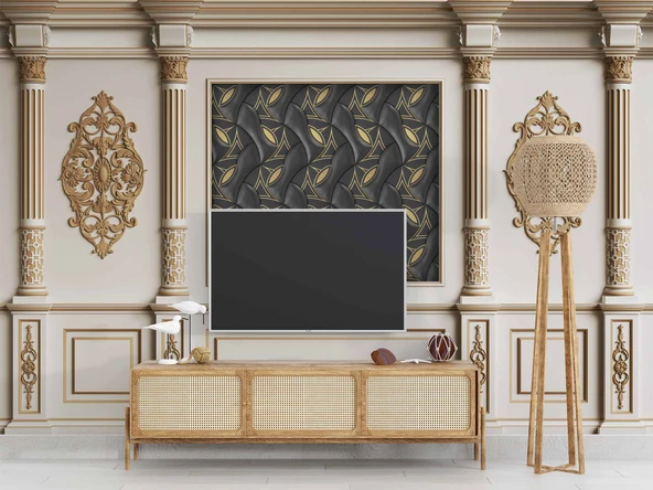3D Beyaz Sütun Siyah Panel Saray Duvar Kağıdı Baskı - 3