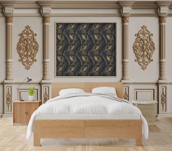 3D Beyaz Sütun Siyah Panel Saray Duvar Kağıdı Baskı - 2