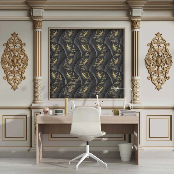 3D Beyaz Sütun Siyah Panel Saray Duvar Kağıdı Baskı - 4