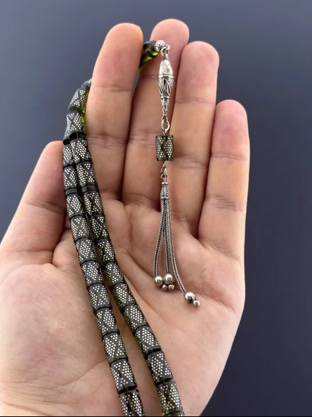 1000 AYAR İŞLEMELİ KAMİL PUĞ  ATEŞ KEHRİBAR 925 AYAR PÜSKÜL KESME KESİM 7,75X11mm - 3