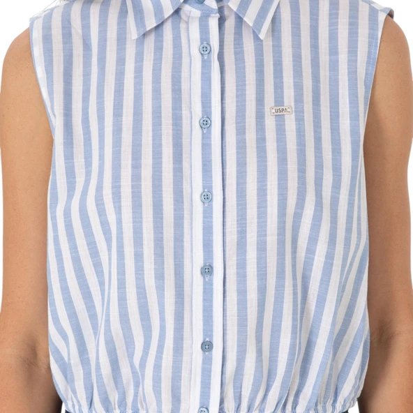 Kadın Pembe Çizgili Kısa Kollu Gömlek - Resim 7