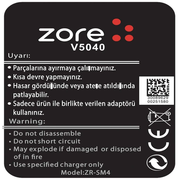 Zore Vestel Venüs V3 5040 A Kalite Uyumlu Batarya - 2