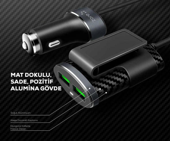 Zore ZR-C502 2+2 Araç Şarj Seti - Resim 6