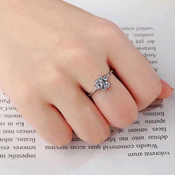 Gümüş Beyaz Kedi Patisi Yüzük - Resim 2