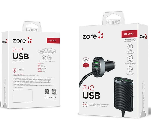Zore ZR-C502 2+2 Araç Şarj Seti ürün görseli 1