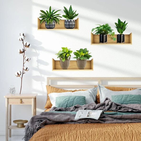 3B Trend 3 adet Bitki Tasarım Duvar Sticker Bitki Saksı Desen Duvar Çıkartması Duvar Dekorasyonu - Resim 3