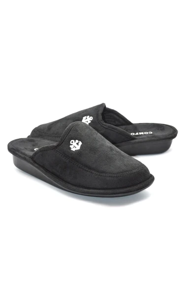 Erkek Siyah Kadife Kışlık Günlük Ev Terliği - 5