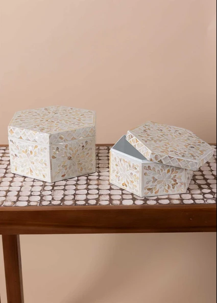 Sedef Altıgen Kutu 24x21x12 cm TLC0076 - Resim 3