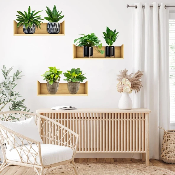 3B Trend 3 adet Bitki Tasarım Duvar Sticker Bitki Saksı Desen Duvar Çıkartması Duvar Dekorasyonu - Resim 2