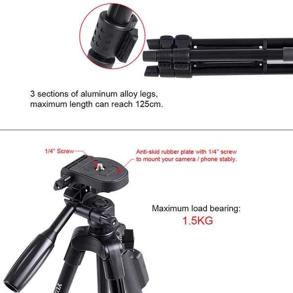 Zore Yunteng VCT 5208 Tam Orjinal Telefon Tripod - 6