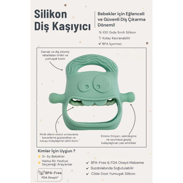Koyu Yeşil Bebek Silikon Diş Kaşıyıcı - Resim 2
