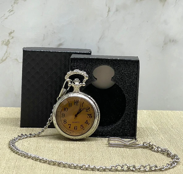 Özel Kutulu Camlı Gümüş Köstekli Saat ürün görseli
