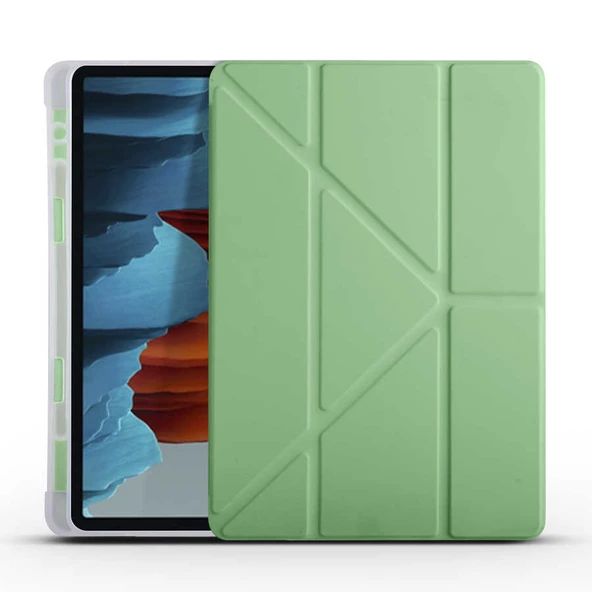 Zore Galaxy ile uyumlu Tab S7 T870 Kılıf Tri Folding Kalem Bölmeli Standlı Kılıf - Resim 6