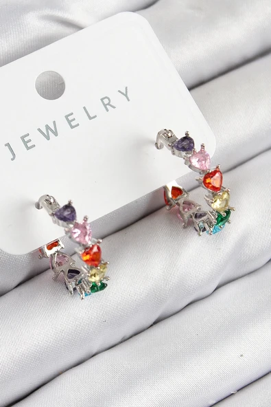 CEYLAN ADAM Pirinç Zirkon Taşlı Kalp Model Gümüş Renk Kadın Küpe ürün görseli 1