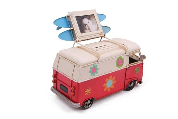 Metal Minibüs Çerçeveli Kumbaralı Biblo Dekoratif Hediyelik - 3