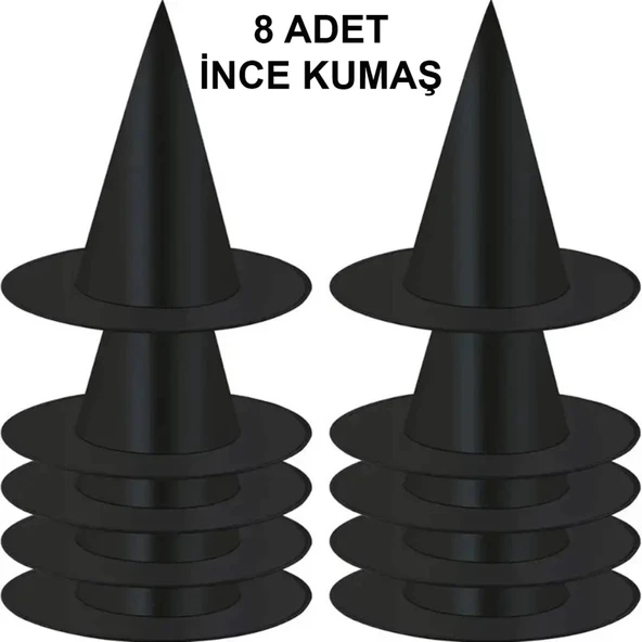 CEYLAN ADAM  8 Adet Siyah Cadı Şapkası – Yetişkin & Çocuk Kostüm Aksesuarı - Resim 2
