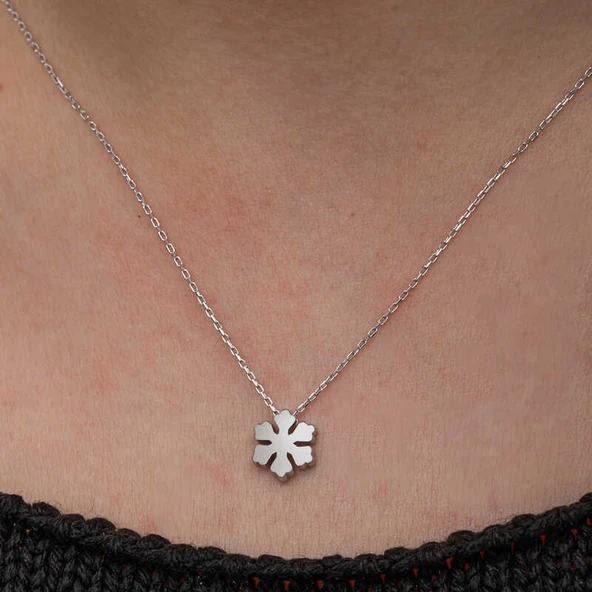 925 Ayar Gümüş Minimal Kar Tanesi Kadın Kolye T8656 - Resim 5